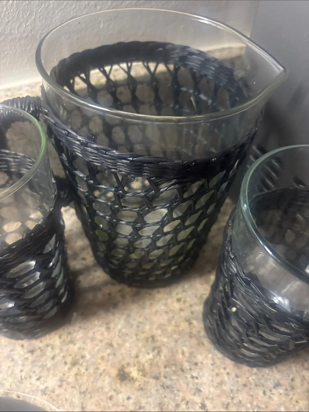 Black Woven Glass Pitcher and Tumbler Set -Perfect for Halloween table setting